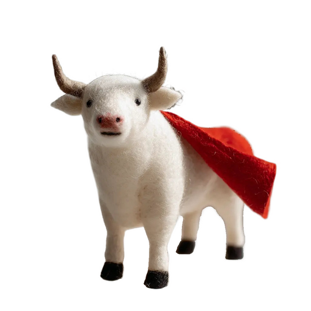 Red Cape Warrior Bull – Wool Felt Motivational Desk Figurine