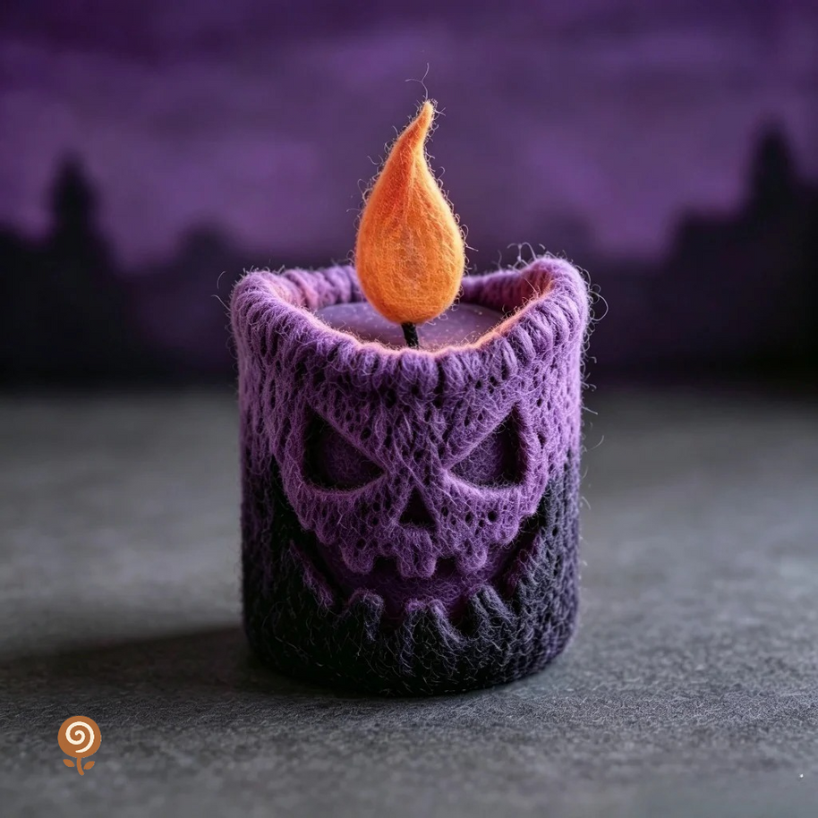 The Spooky Halloween Candle – Handmade Wool Felt Skull or Jack-o’-Lantern Figurine