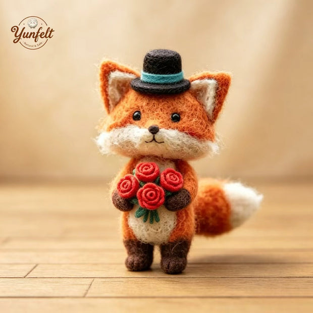 Handmade Wool Felt Top Hat Fox Figurine – Romantic Desk Decor Gift