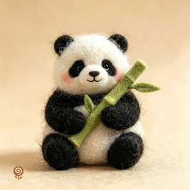 The Peaceful Panda – Handmade Wool Felt Figurine with Bamboo