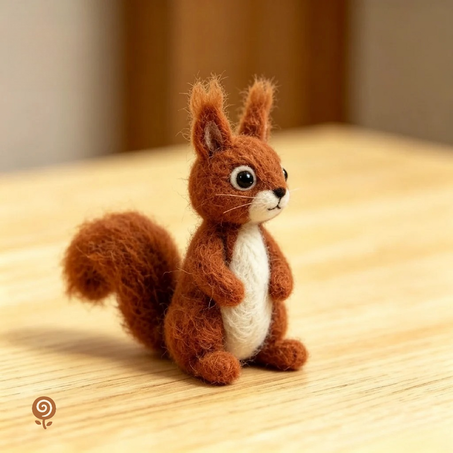 The Bright-Eyed Red Squirrel – Handmade Wool Felt Woodland Figurine