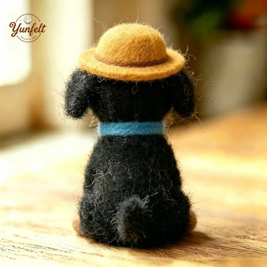 Handmade Wool Felt Bowtie Pup Figurine – Stylish Desk Decor Gift