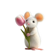 Spring Mouse Holding Pink Tulip – Wool Felt Floral Figurine