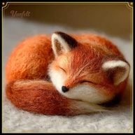 Curled Up Sleeping Fox – Wool Felt Woodland Figurine