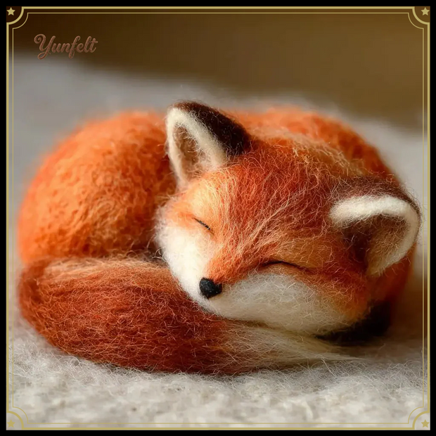 Curled Up Sleeping Fox – Wool Felt Woodland Figurine