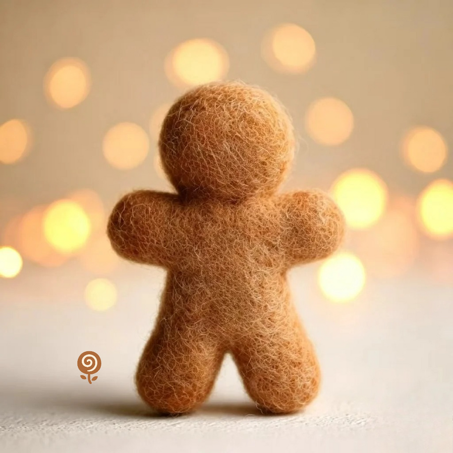 The Jolly Red-Bow Gingerbread Man – Handmade Wool Felt Christmas Figurine