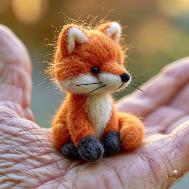 Handmade Wool Felt Fluffy Fox Figurine – Woodland Desk Decor Gift