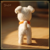 White Dog with Orange Collar – Sunny Wool Felt Desk Pet