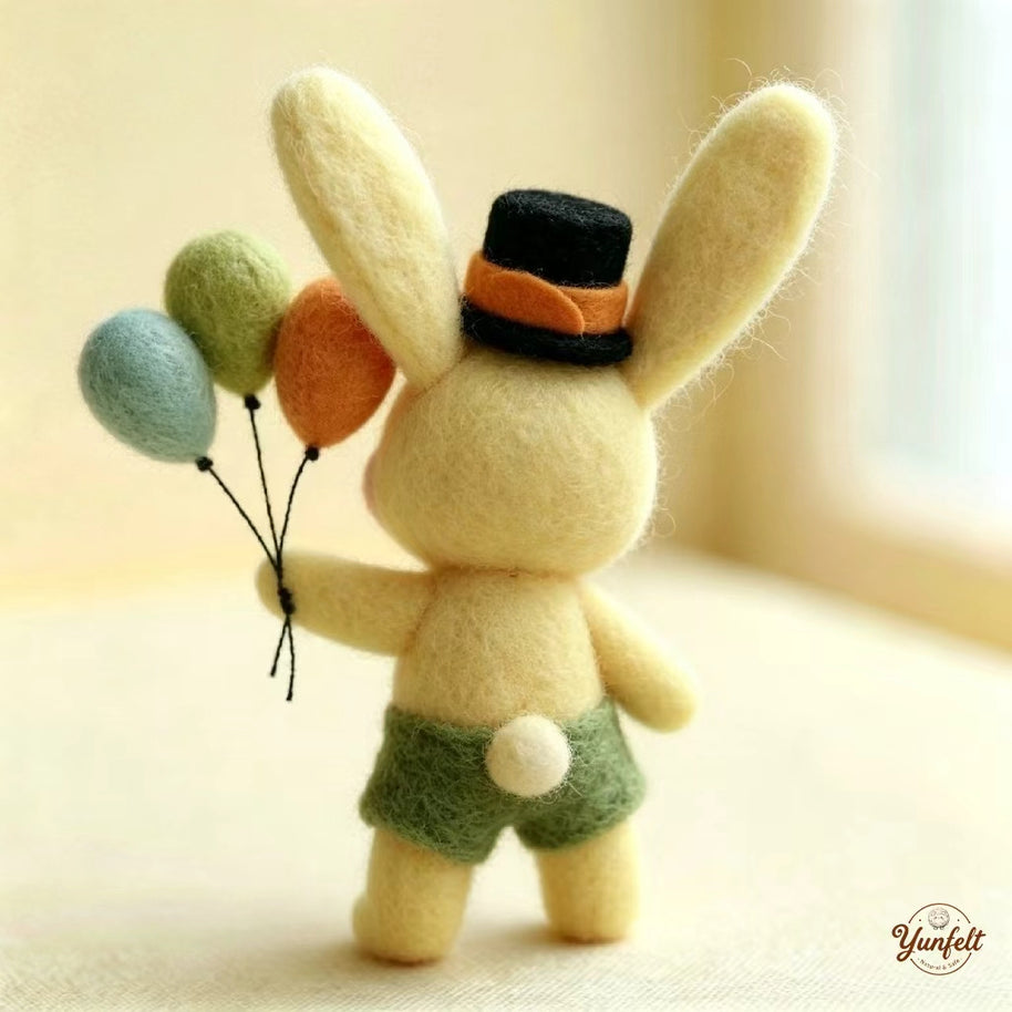 Handmade Wool Felt Balloon Rabbit Figurine – Whimsical Party Desk Decor Gift