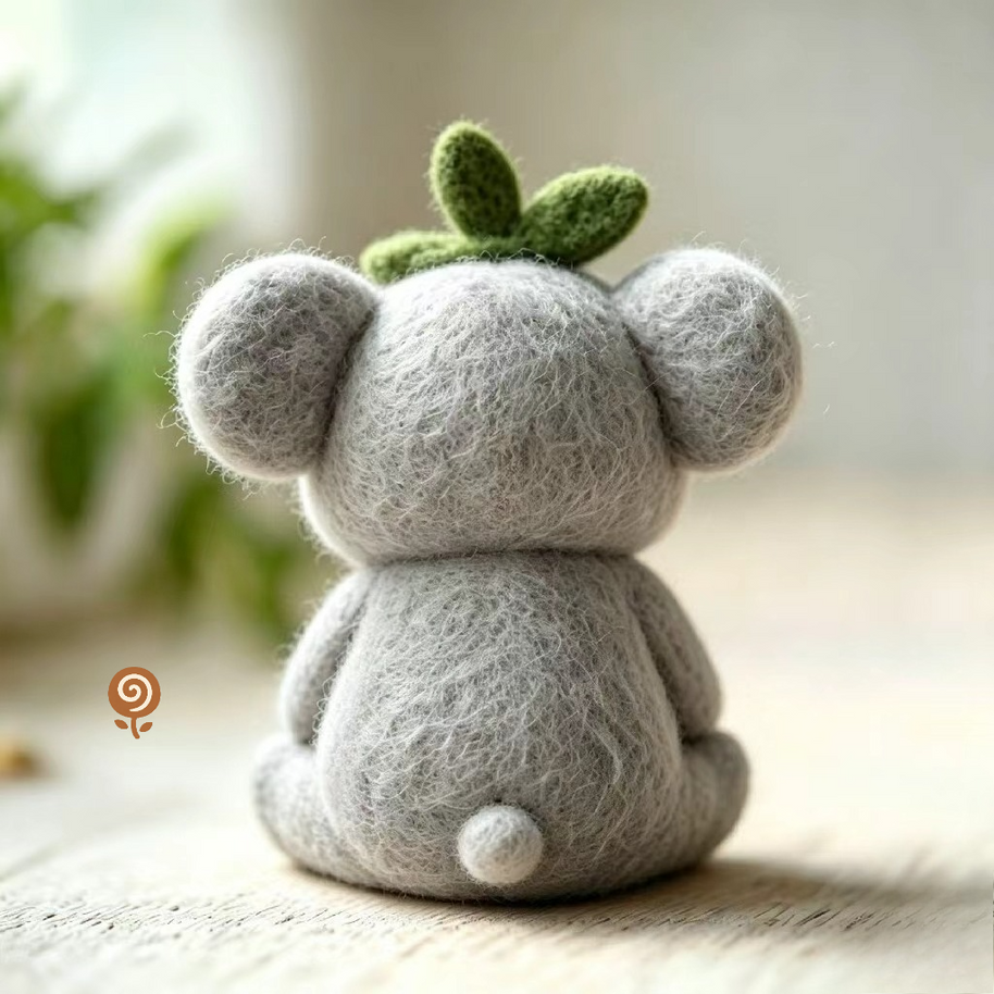 The Leaf-Crowned Little Koala – Handmade Wool Felt Figurine