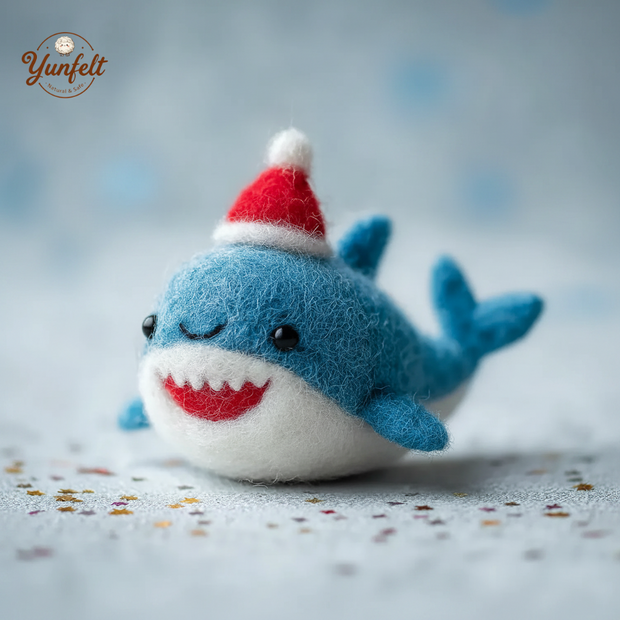 Shark with Santa Hat – Wool Felt Festive Ocean Friend