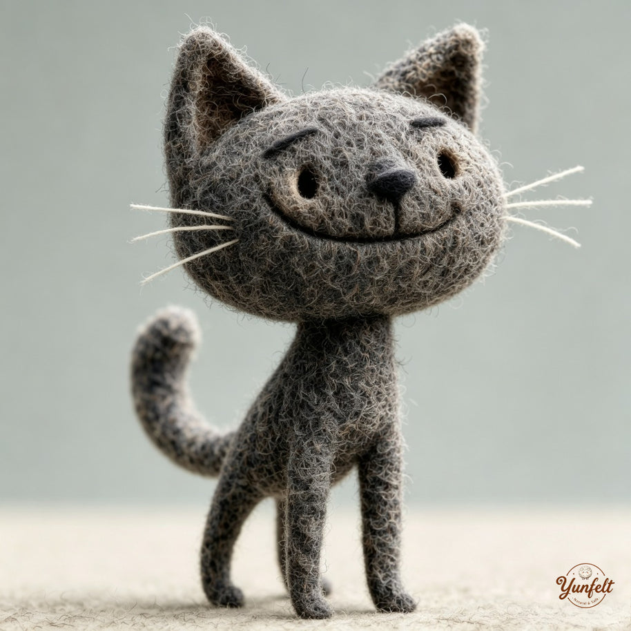 The Quietly Pleased Cat – Handmade Wool Felt Figurine