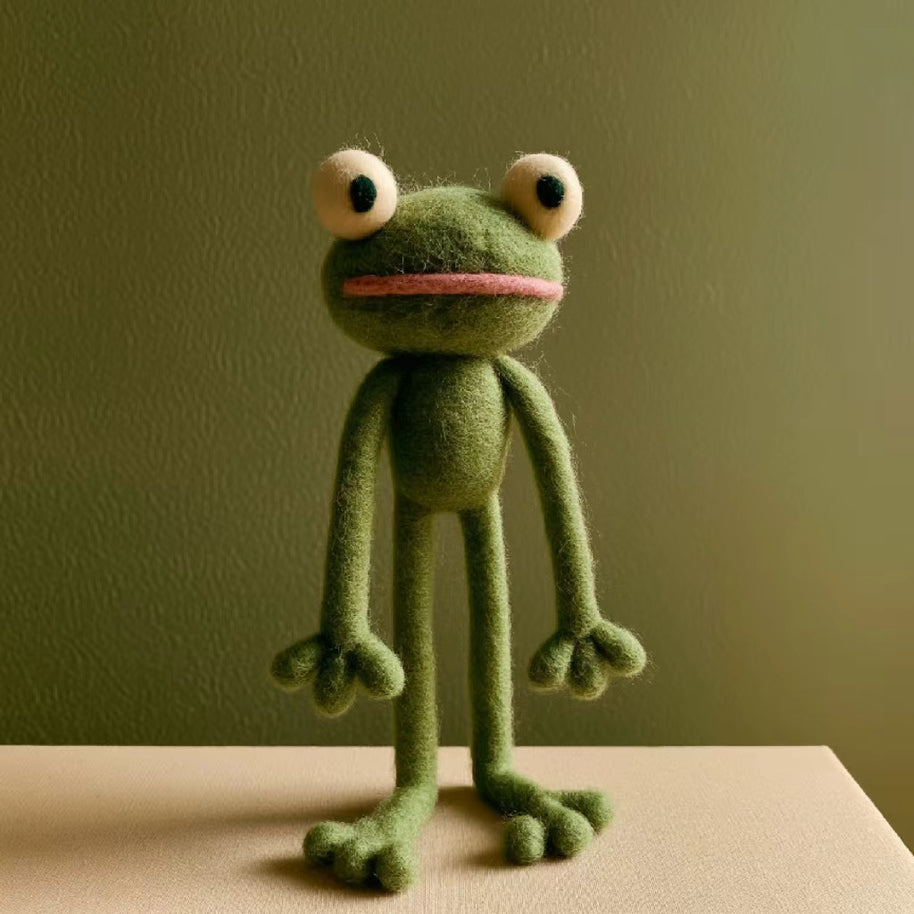 The Long-Legged Daydreamer Frog – Handmade Wool Felt Figurine