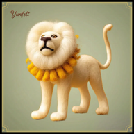 White Lion with Yellow Collar – Radiant Wool Felt Sunshine Guardian