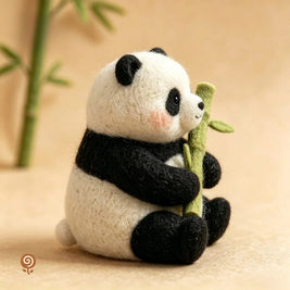 The Peaceful Panda – Handmade Wool Felt Figurine with Bamboo