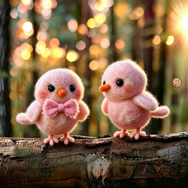 The Sweetheart Pink Bird Pair – Handmade Wool Felt Figurine Set