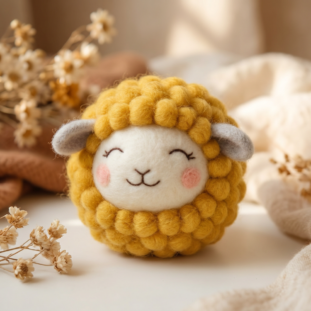 Chubby Spring Lamb – Wool Felt Curly Easter Figurine