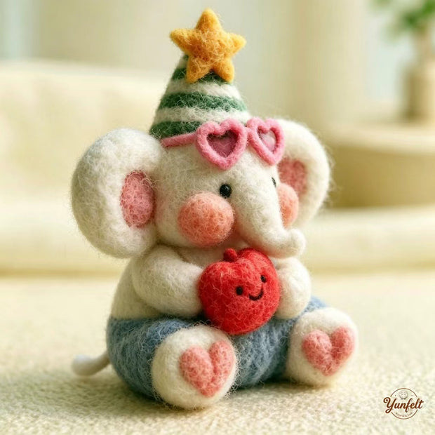 Handmade Wool Felt Party Star Elephant Figurine – Whimsical Desk Decor Gift