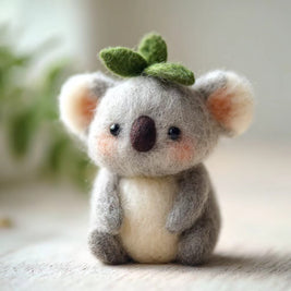 The Leaf-Crowned Little Koala – Handmade Wool Felt Figurine