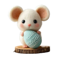 Chubby White Mouse Hugging Blue Egg – Wool Felt Easter Figurine