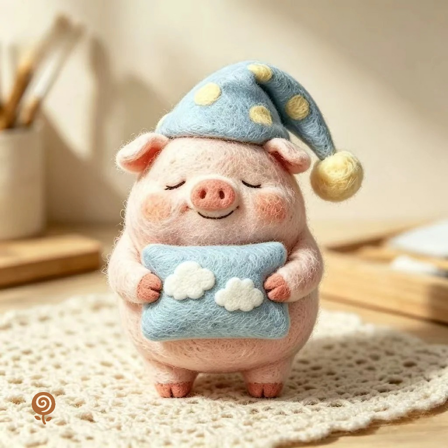 The Sleepy Cloud Piglet – Handmade Wool Felt Figurine