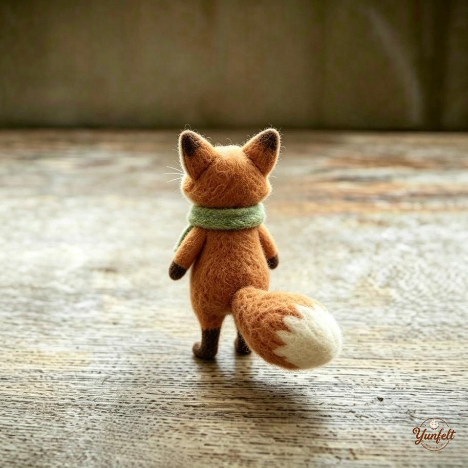 Handmade Wool Felt Cozy Scarf Fox Figurine – Woodland Desk Decor Gift