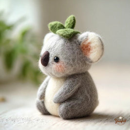 The Leaf-Crowned Little Koala – Handmade Wool Felt Figurine