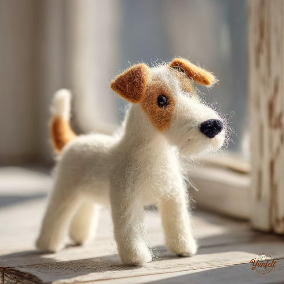 Handmade Wool Felt Terrier Dog Figurine – Nature-Inspired Desk Decor Gift