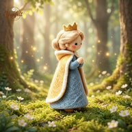 Handmade Wool Felt Woodland Princess Figurine with Golden Crown – Fairy Tale Desk Decor Gift