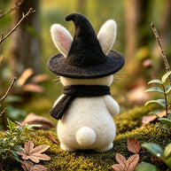 Handmade Wool Felt Witch Bunny Figurine – Halloween Desk Decor Gift