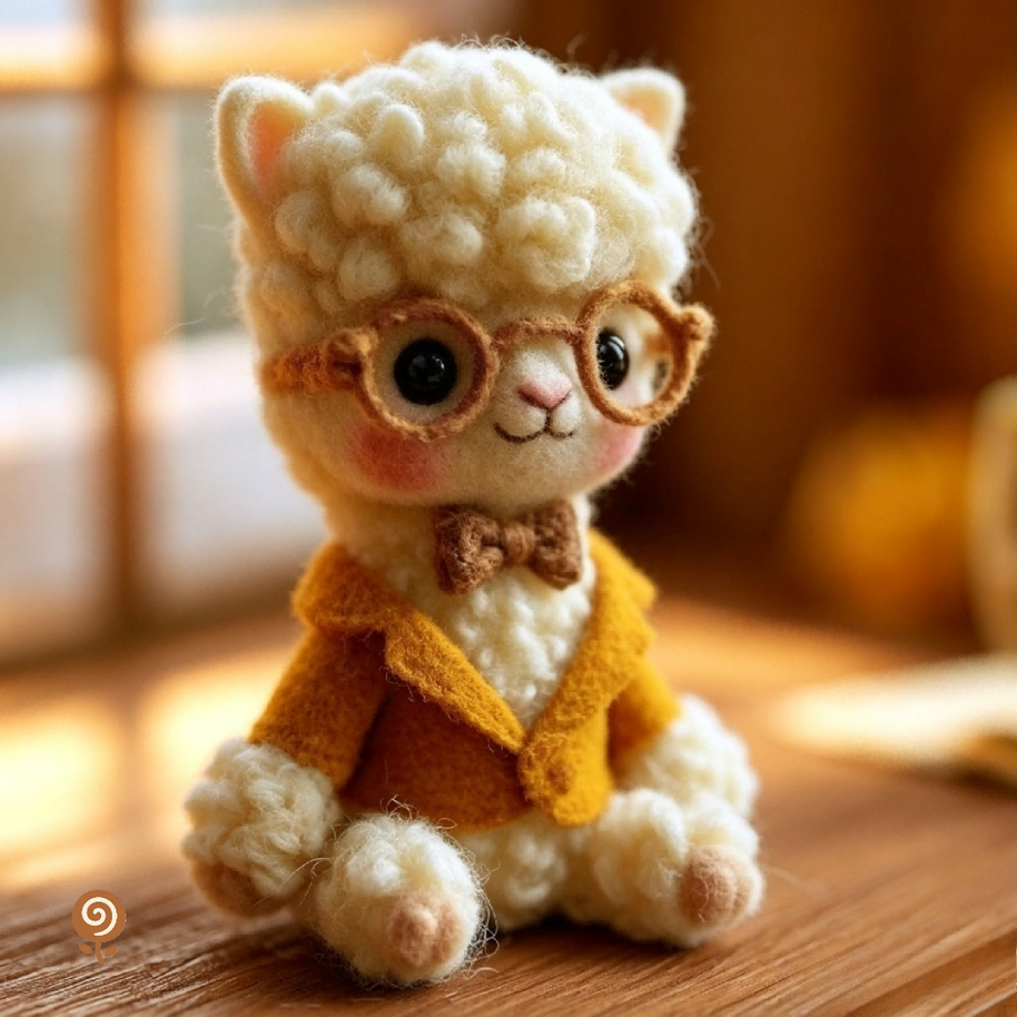 The Bookish Little Lamb – Handmade Wool Felt Figurine