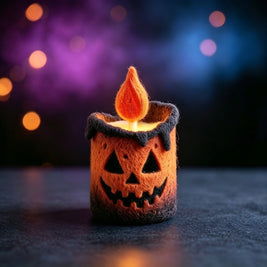 The Spooky Halloween Candle – Handmade Wool Felt Skull or Jack-o’-Lantern Figurine