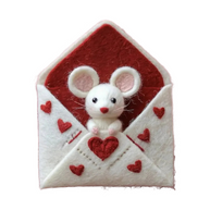 Mouse Peeking from Love Letter Envelope – Wool Felt Romantic Keepsake