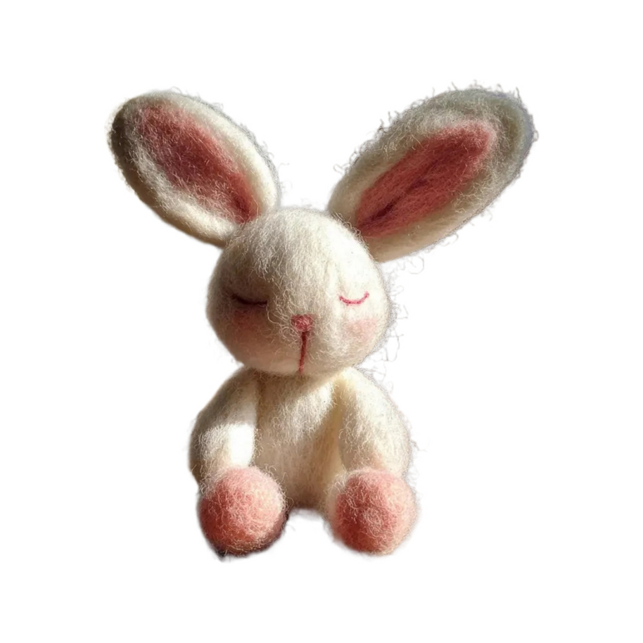 Meditating White Rabbit – Zen Wool Felt Desk Companion