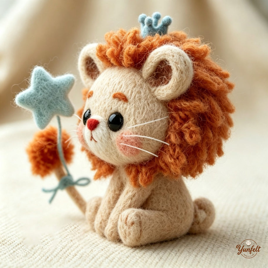 The Star-Tailed Little Lion – Handmade Wool Felt Figurine