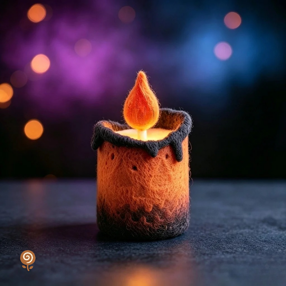 The Spooky Halloween Candle – Handmade Wool Felt Skull or Jack-o’-Lantern Figurine