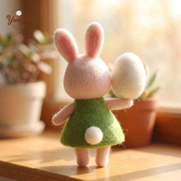 Easter Bunny with Tulip Egg – Wool Felt Yellow Dress Surprise