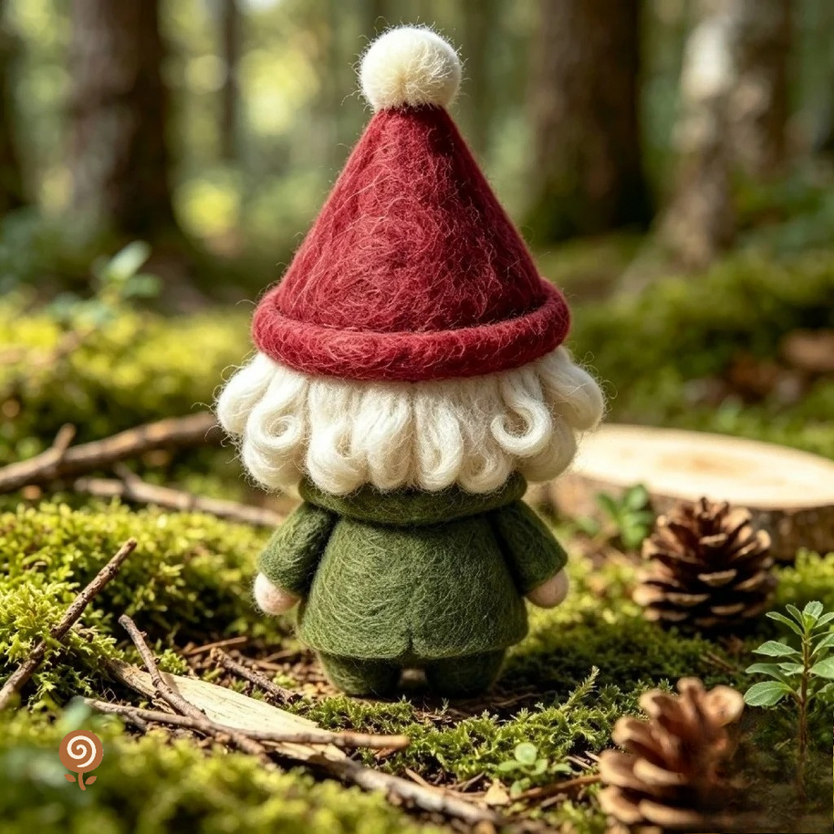 The Little Red-Hat Forest Gnome – Handmade Wool Felt Figurine