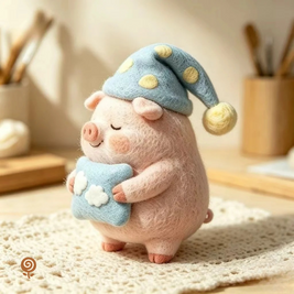 The Sleepy Cloud Piglet – Handmade Wool Felt Figurine