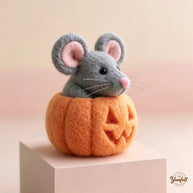 Handmade Wool Felt Mouse in Pumpkin Figurine – Halloween Desk Decor Gift