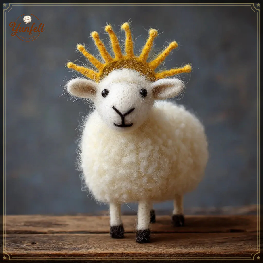 Sun Crown Sheep – Wool Felt Motivational Desk Figurine