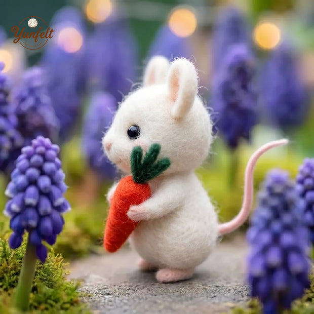 Spring Mouse Holding a Carrot – Wool Felt Garden Friend