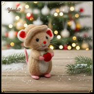Mouse with Strawberry & Straw Hat – Wool Felt Summer Figurine