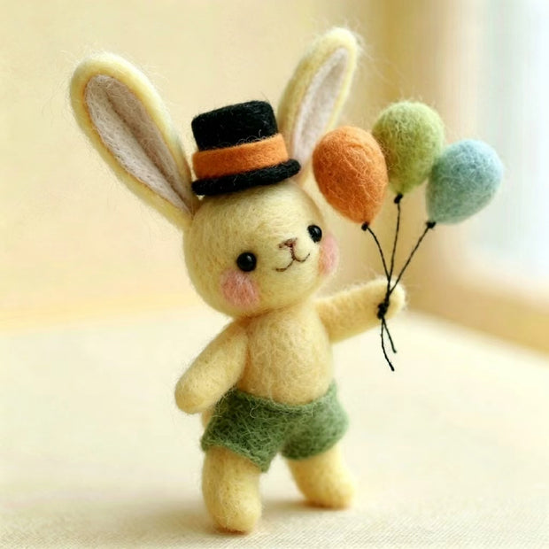 Handmade Wool Felt Balloon Rabbit Figurine – Whimsical Party Desk Decor Gift