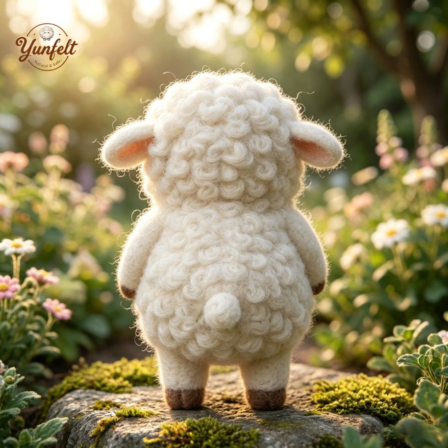 Handmade Wool Felt Curly Lamb Figurine – Floral Desk Decor Gift