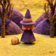 Handmade Wool Felt Little Witch Figurine – Whimsical Halloween Desk Decor Gift