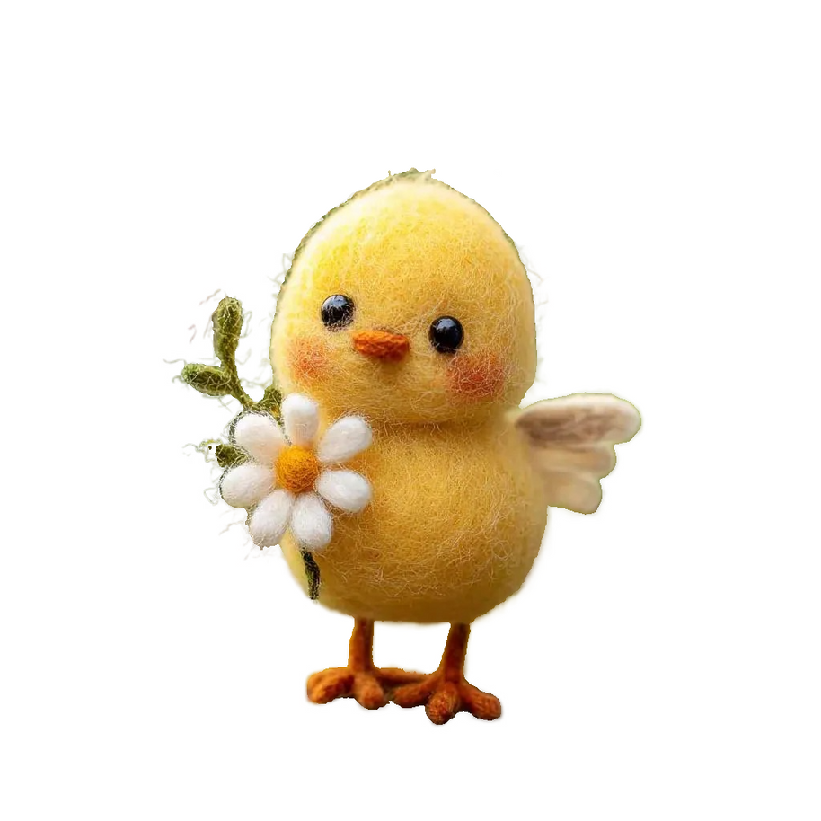 Chick with Daisy – Wool Felt Spring Sunshine Figurine