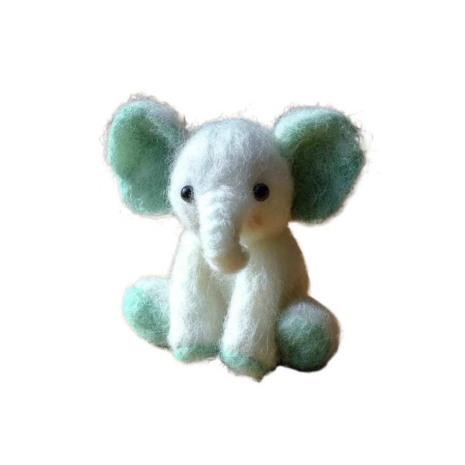 Cream and Mint Green Baby Elephant – Lucky Wool Felt Desk Pet