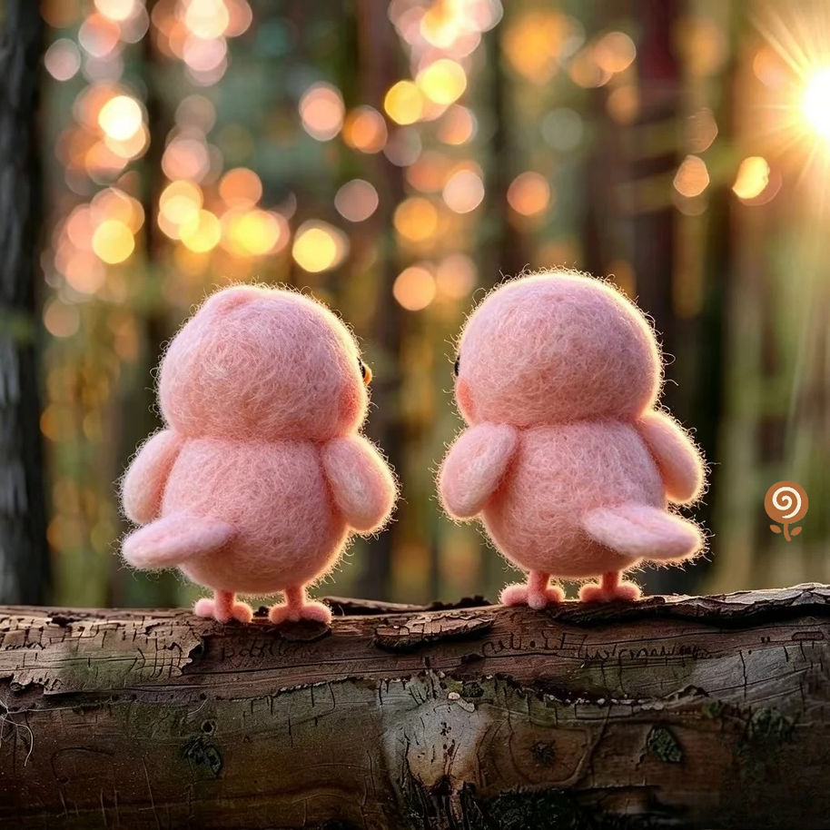 The Sweetheart Pink Bird Pair – Handmade Wool Felt Figurine Set