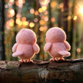 The Sweetheart Pink Bird Pair – Handmade Wool Felt Figurine Set